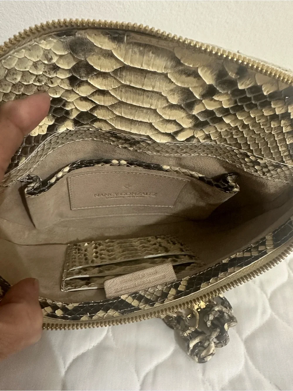 Nancy Gonzalez  Python Crossbody -belt bag in Beige and Black
